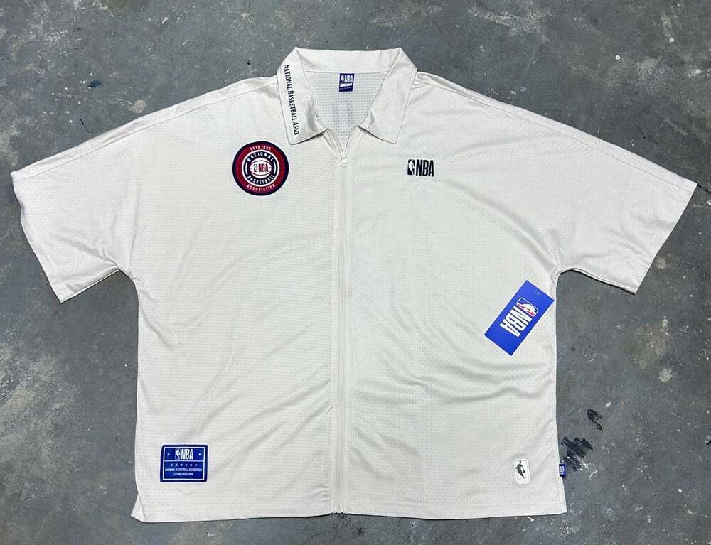NBA Full Zip Shirt Size XL Off White Mesh Polo